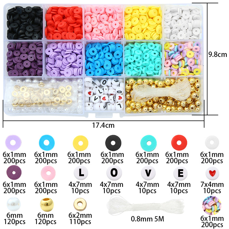 10:6mm soft pottery   letter beads   CCB accessories about 2400 pieces 1 set/box (with pearl cotton)