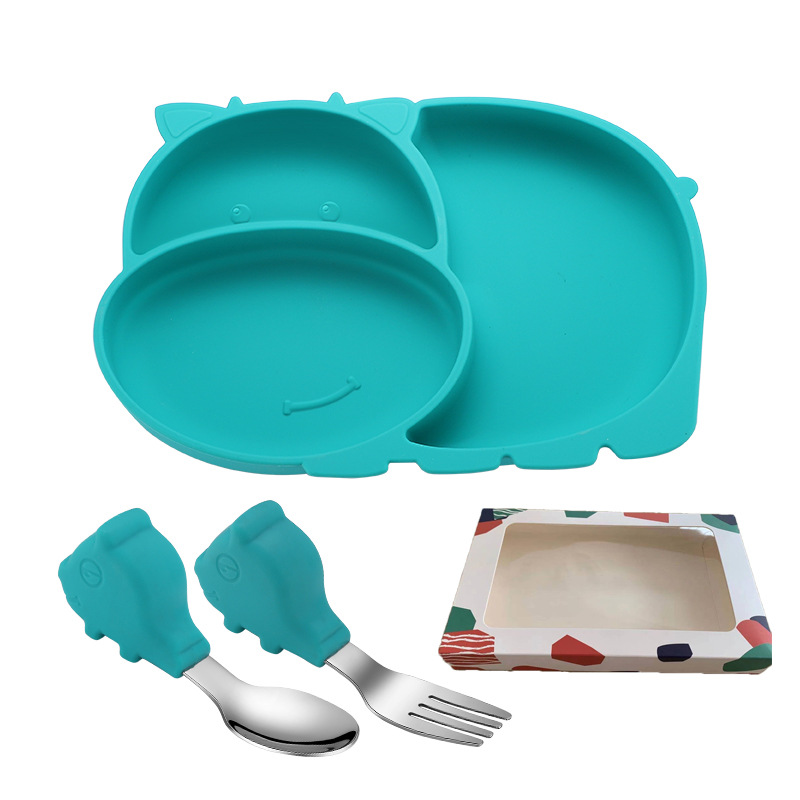 dinner plate (green) with color box   pig spoon fork