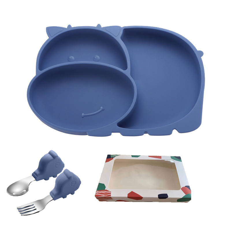 dinner plate (blue) with color box   pig spoon fork (bend)
