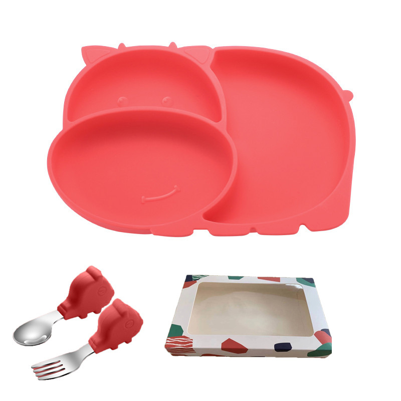 dinner plate (red) with color box   pig spoon fork (bend)