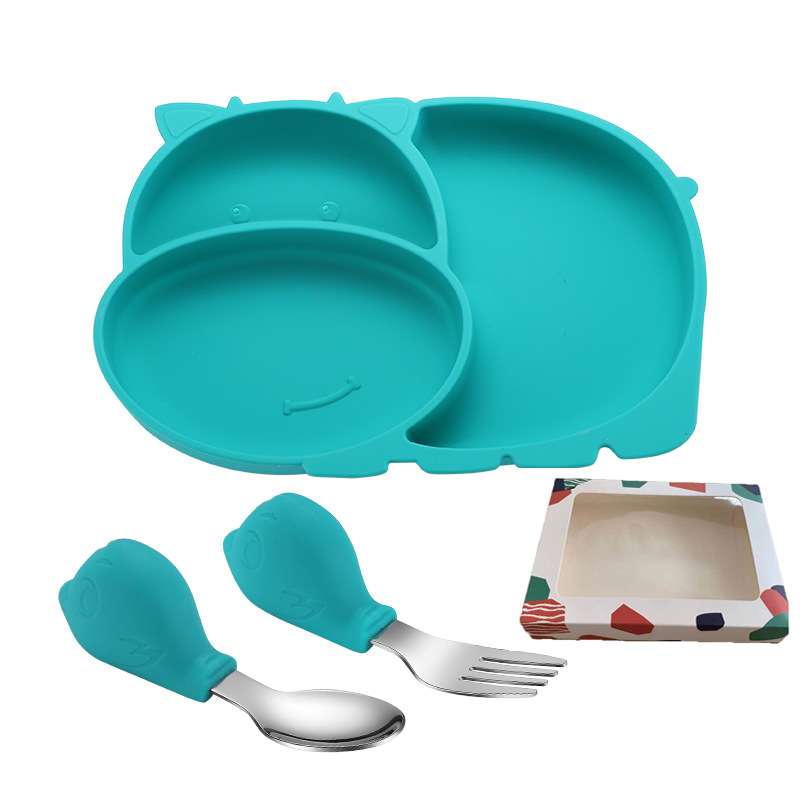 dinner plate (green) with color box   bird spoon fork