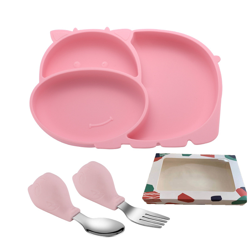 dinner plate (pink) with color box   bird spoon fork