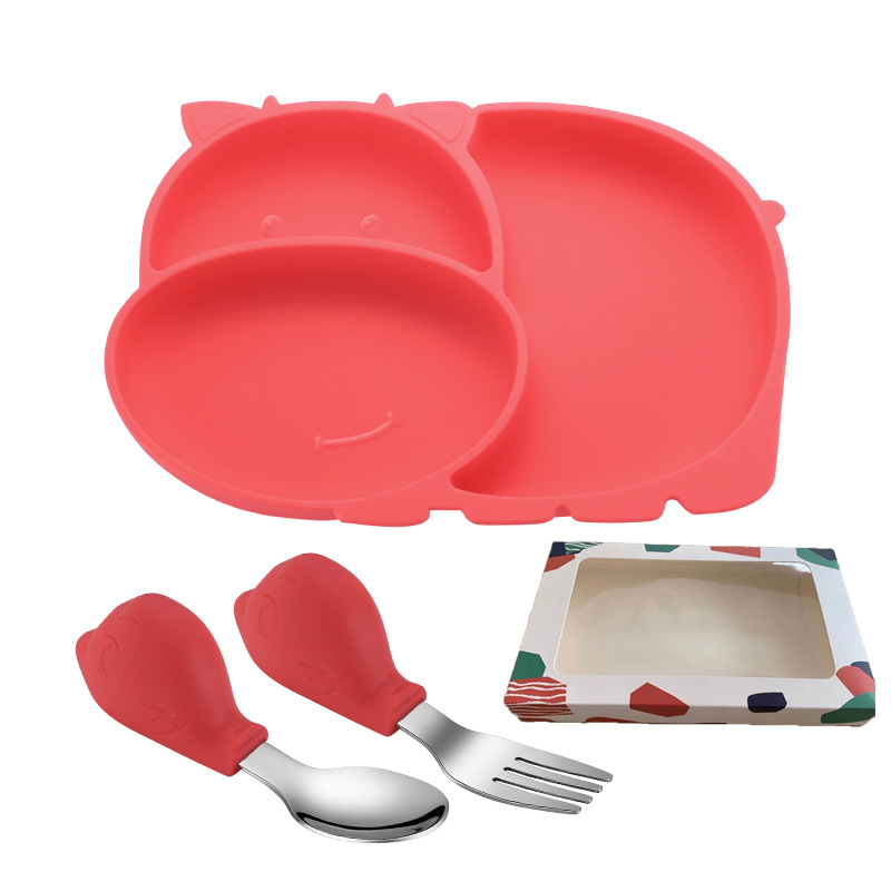 dinner plate (red) with color box   bird spoon fork