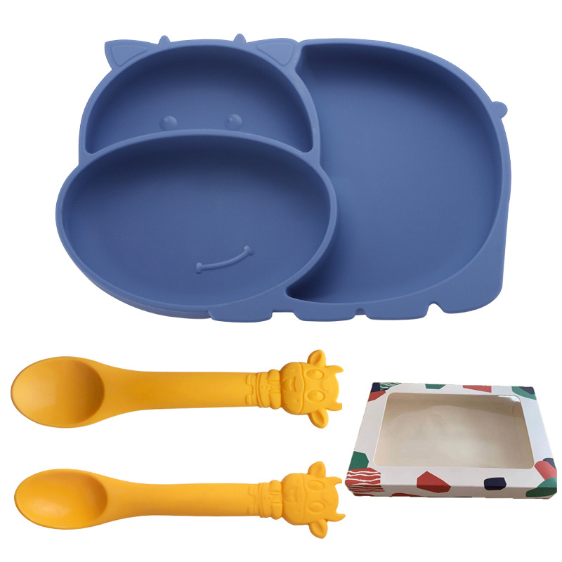 dinner plate (blue) with color box   silica gel spoon size spoon (yellow)