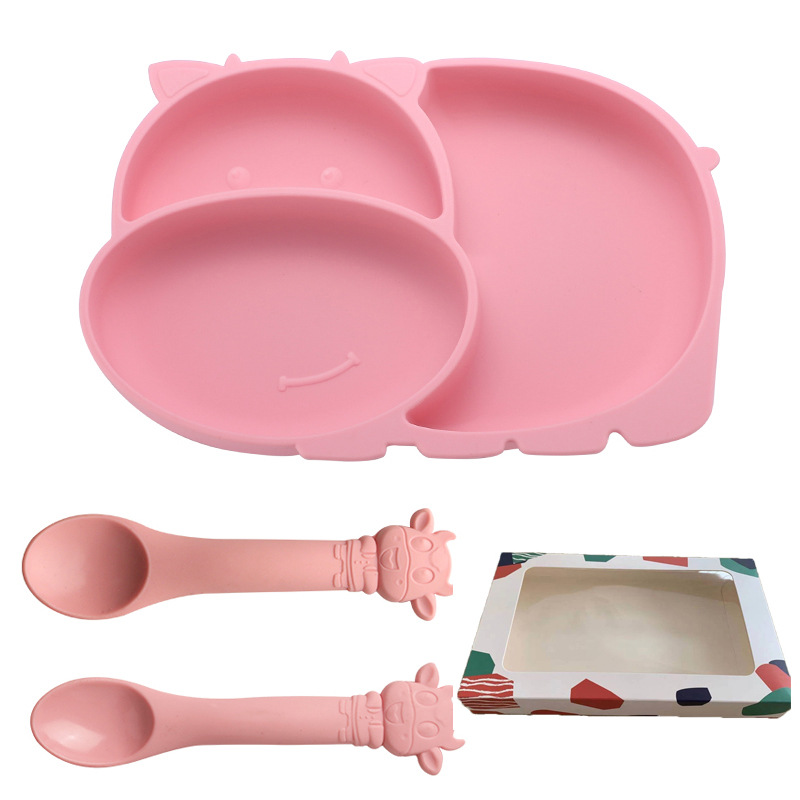 dinner plate (pink) with color box   silica gel spoon size spoon