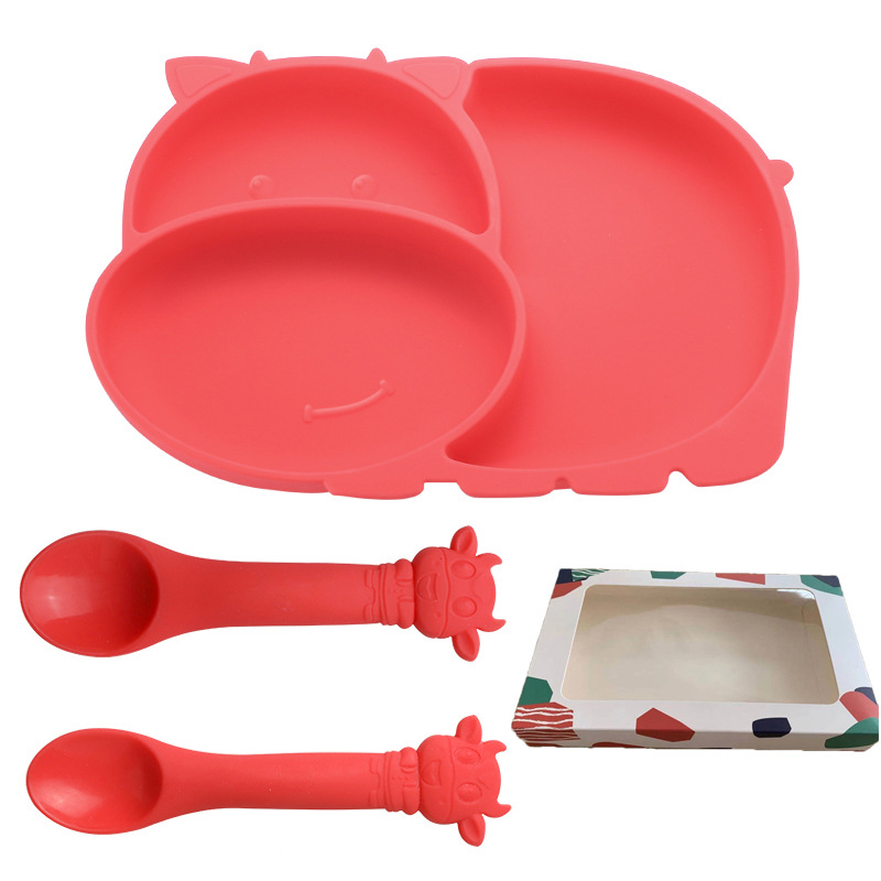 dinner plate (red) with color box   silica gel spoon size spoon