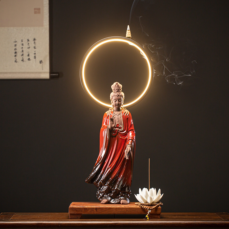 Red Clothes Pure Bottle Guanyin Bodhisattva   Lamp Ring 30*20.5*52.5cm