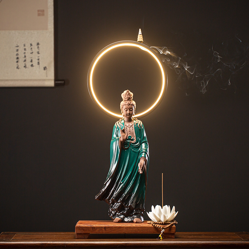 4:Green Clothes Clean Bottle Guanyin Bodhisattva   Lamp Ring 30*20.5*52.5cm