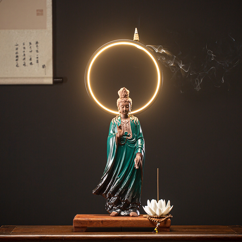 Green Clothes Clean Bottle Guanyin Bodhisattva   Lamp Ring 30*20.5*52.5cm