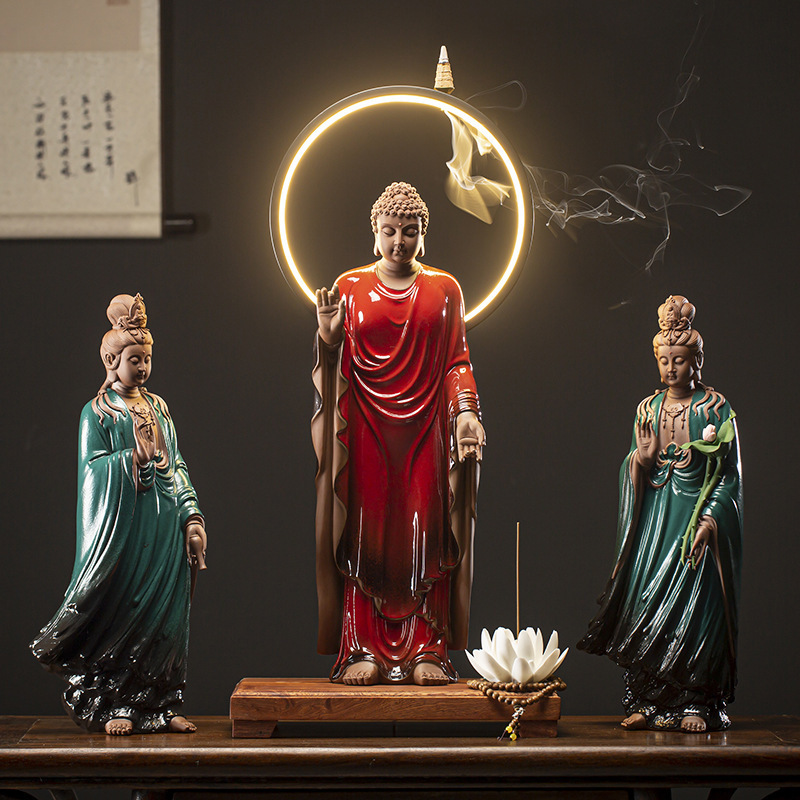 The whole set of Western Three Saints Red-clothed Tathagata   Lamp Circle