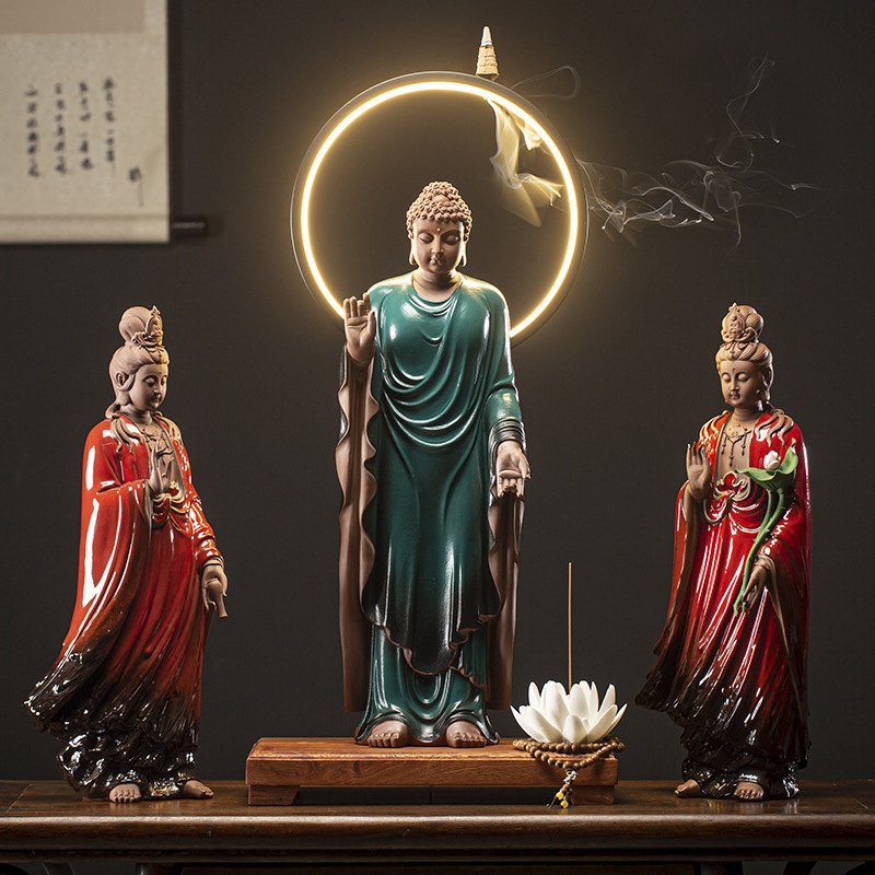 The whole set of Western Three Saints Green Clothes Tathagata   Lamp Circle