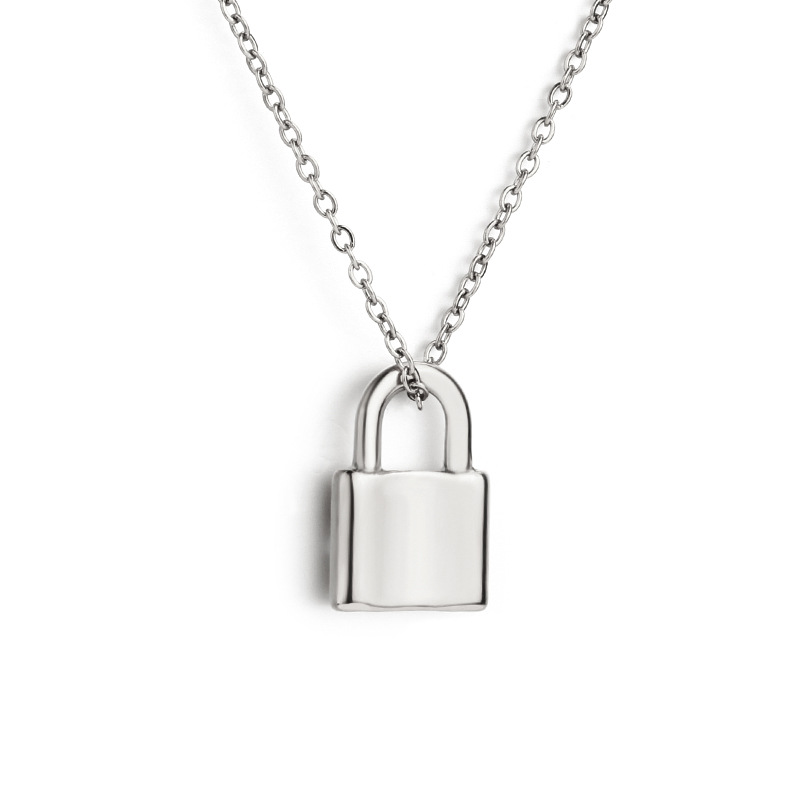 1:Steel Color Lock Pendant Necklace 45 5cm