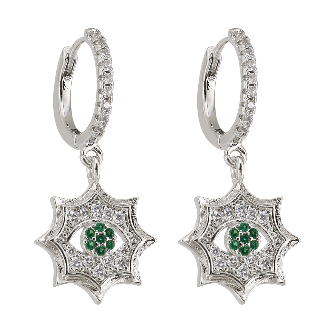  couleur platine plaqué avec CZ verte