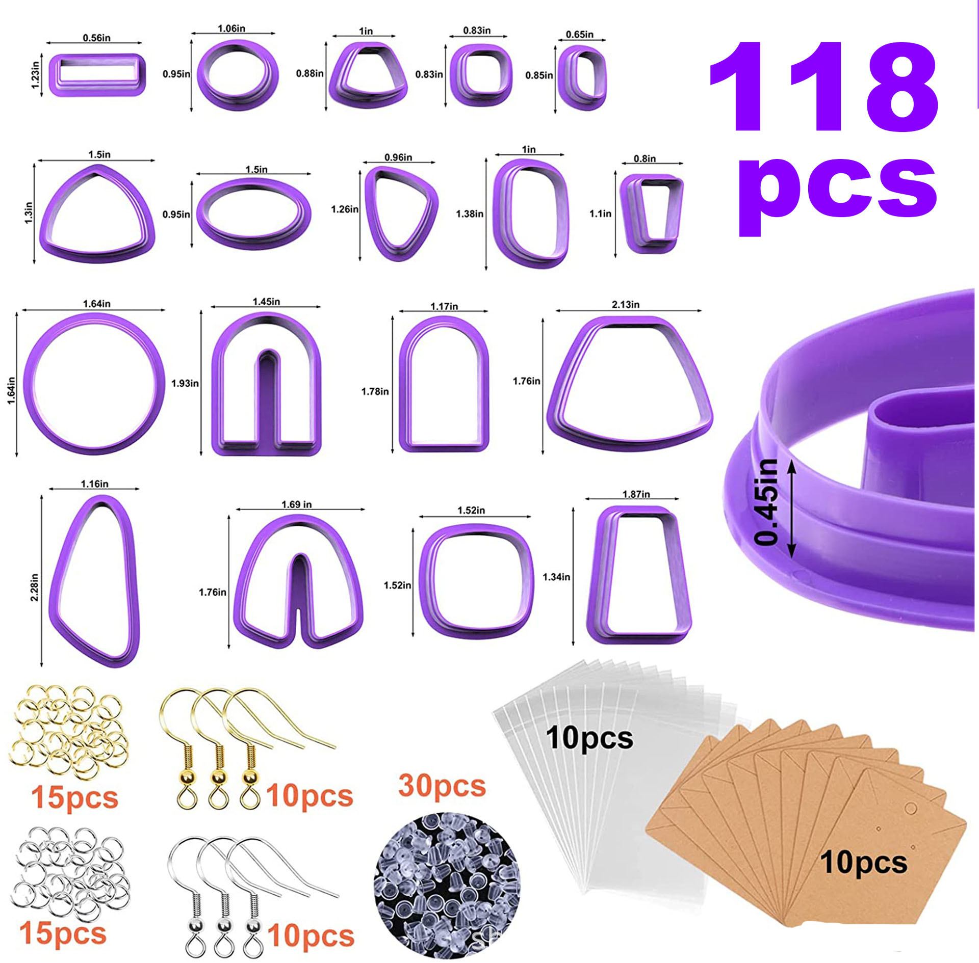 1:Purple 118 Piece Plastic Earring Cutter