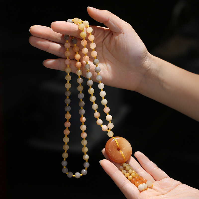 2:Gold Jade Round Bead Safety Buckle Necklace