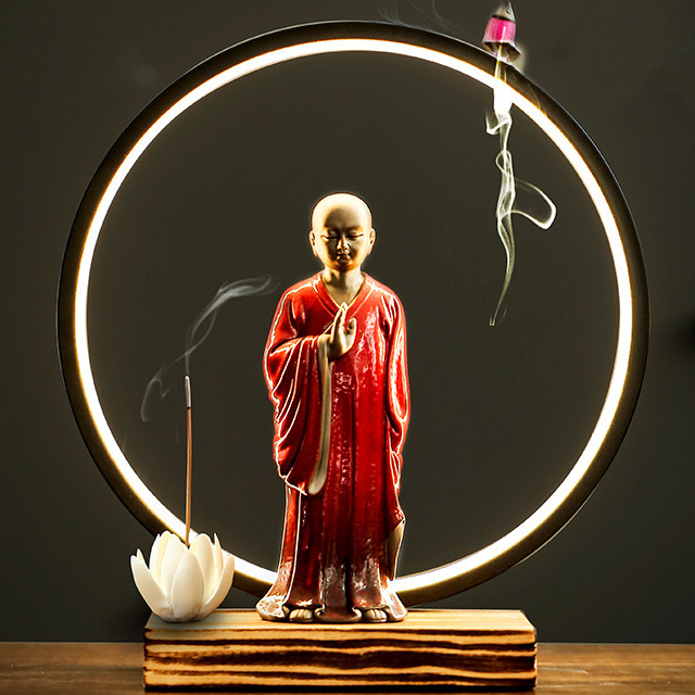 Praying for Zen monks (light circle   handmade white lotus)