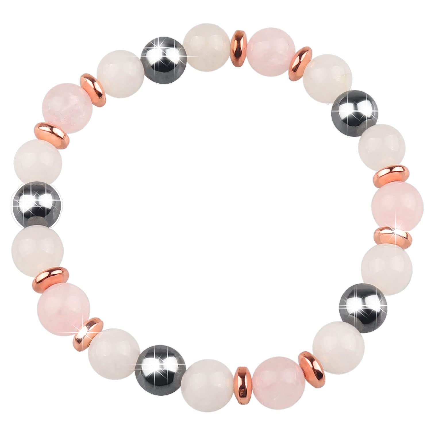 Pink crystal + black gallstone + white jade