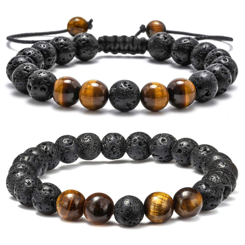 Tiger eye + volcanic stone, two pieces/set