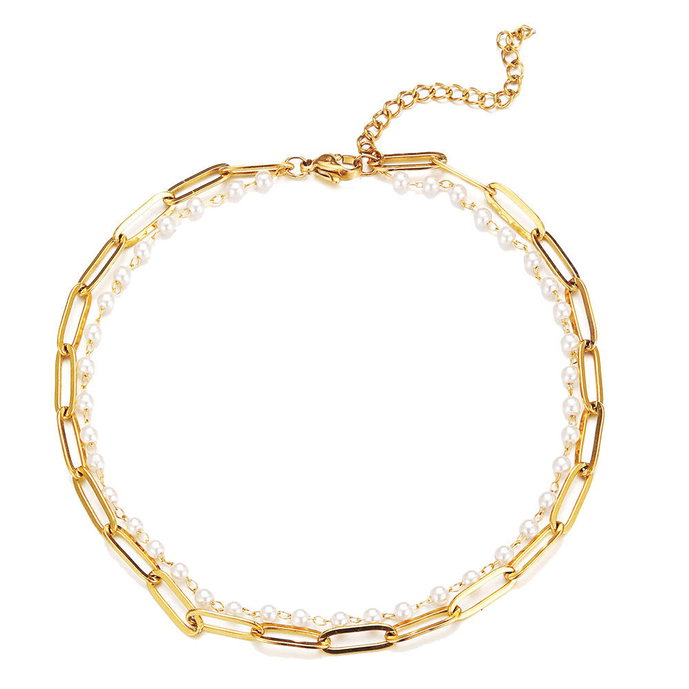 17cm Bracelet White Beads Gold