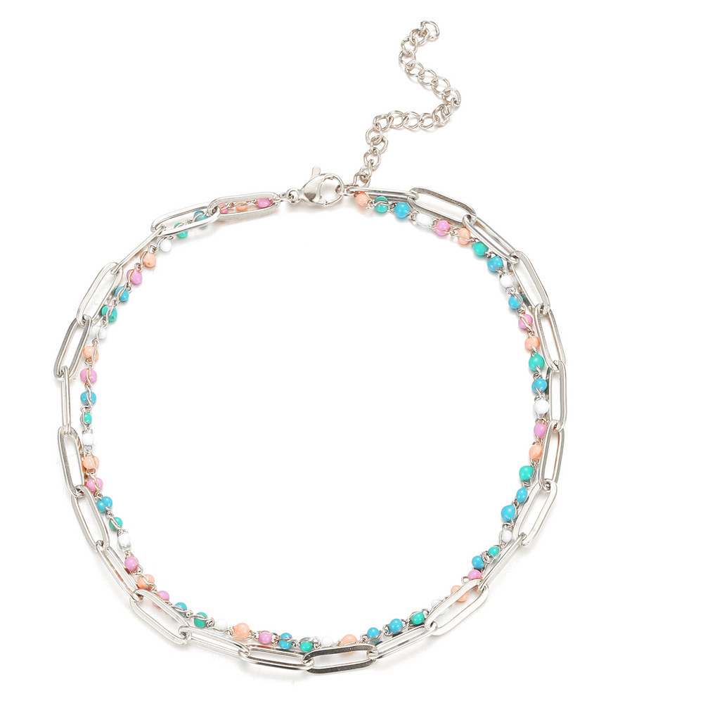 17cm Bracelet Color Beads Steel Color