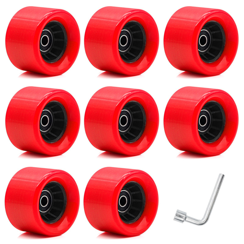 8 red wheels (including bearings)   a box of wrenches