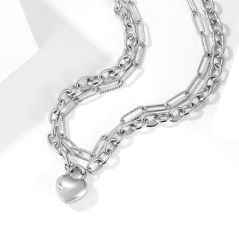 Necklace steel color (outer chain 42cm, inner chain 39cm)