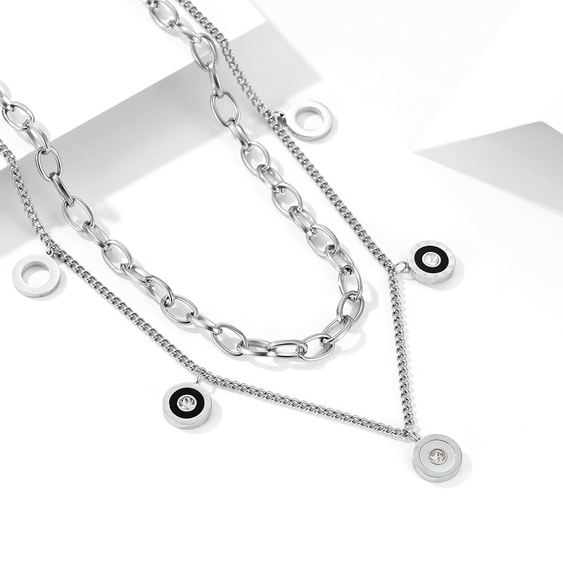 4:Necklace steel color (outer chain 41cm, inner chain 38cm)