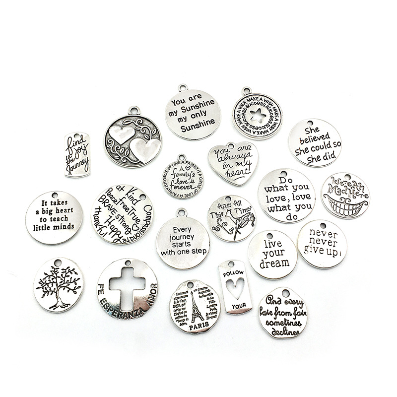 Mix 20 ancient silver letter tags