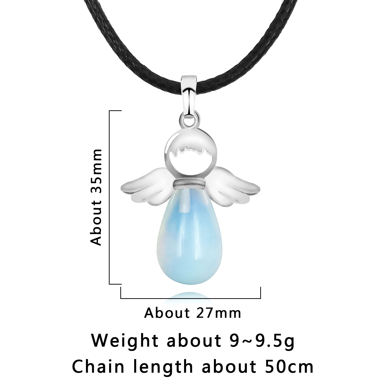 Pendant length is about 27mm, height is about 35mm, chain length is about 50cm