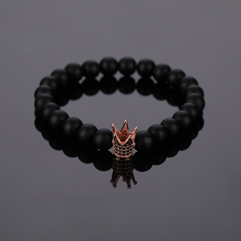 Large Rose Gold Crown Frosted Black Bracelet