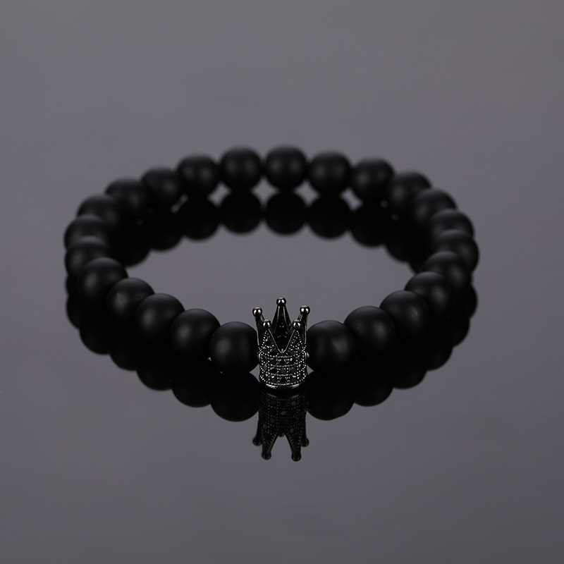 Large Black Crown Frosted Black Bracelet