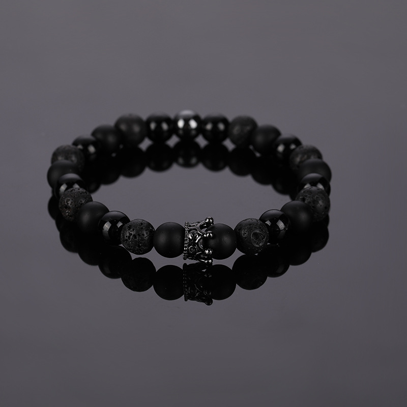 Small Black Crown Volcanic Stone Black Bead Bracel