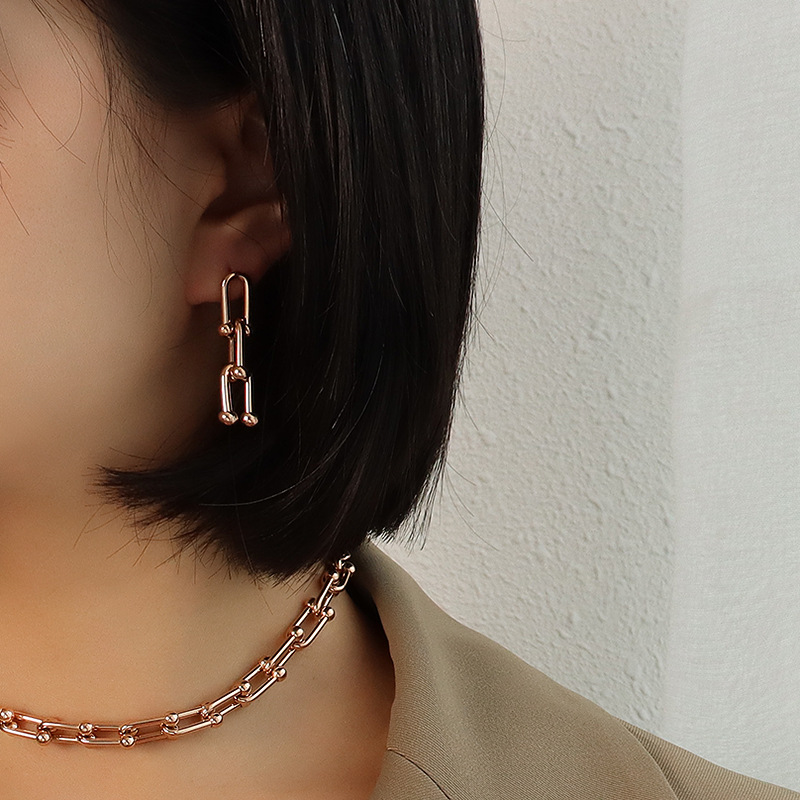Rose Gold Stud Earrings, 9x37mm