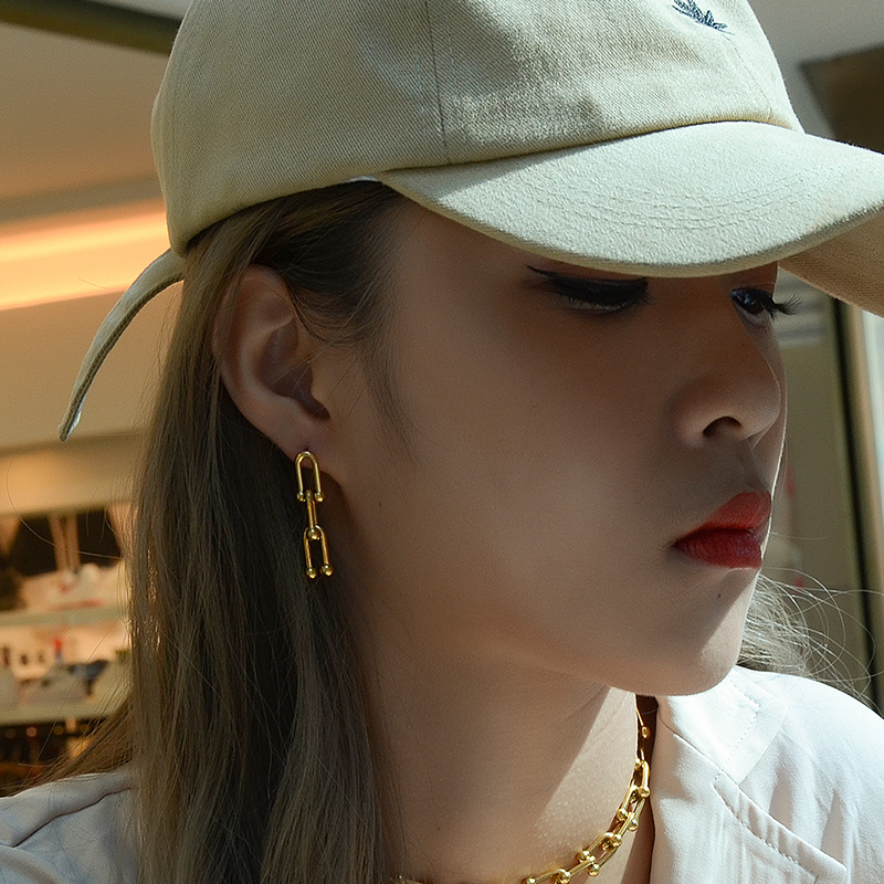 Gold Stud Earrings, 9x37mm