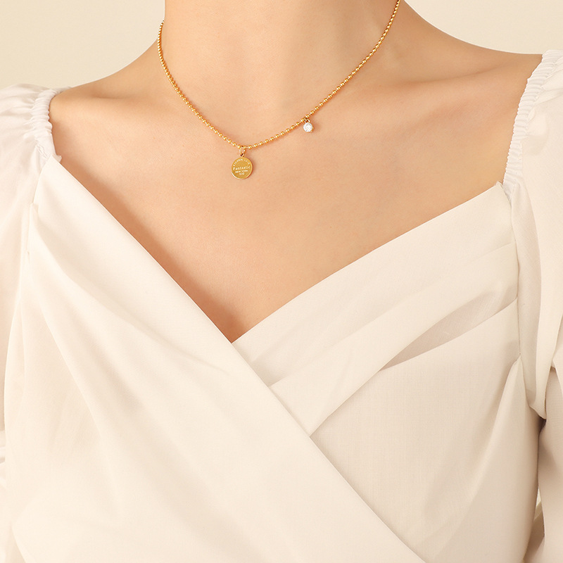 P601- Gold small round necklace -40 5cm