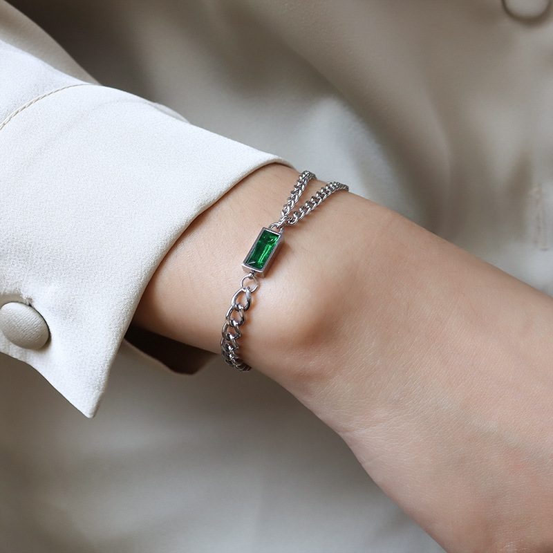 Steel Bracelet Green Zircon