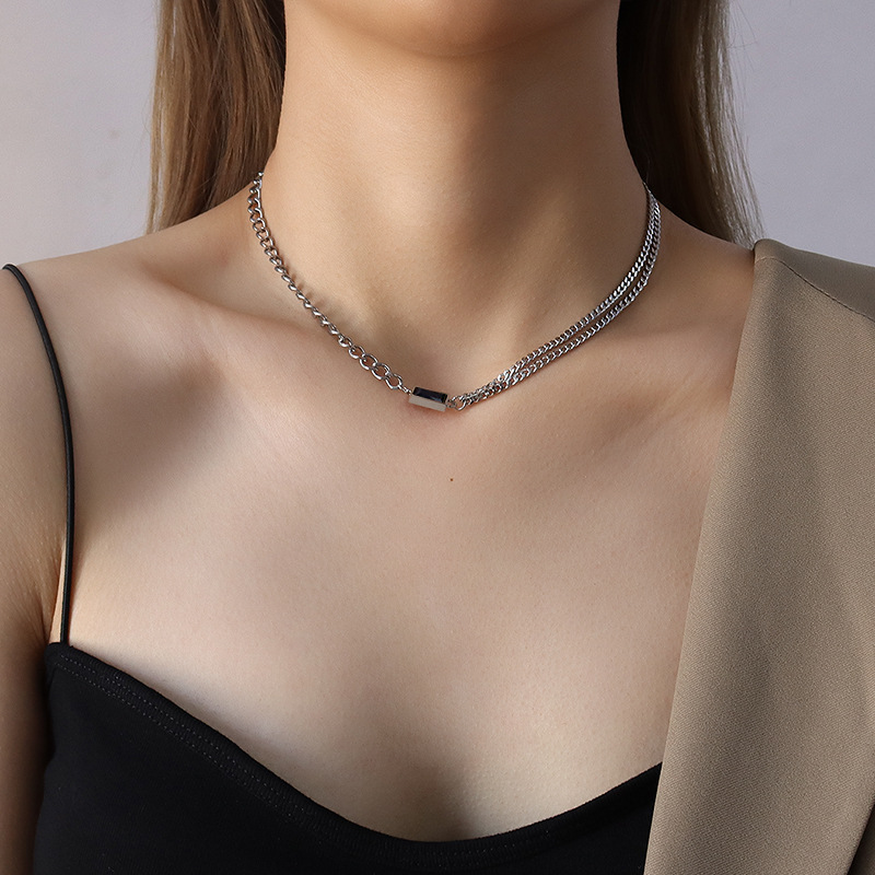 Steel Necklace Black Zircon