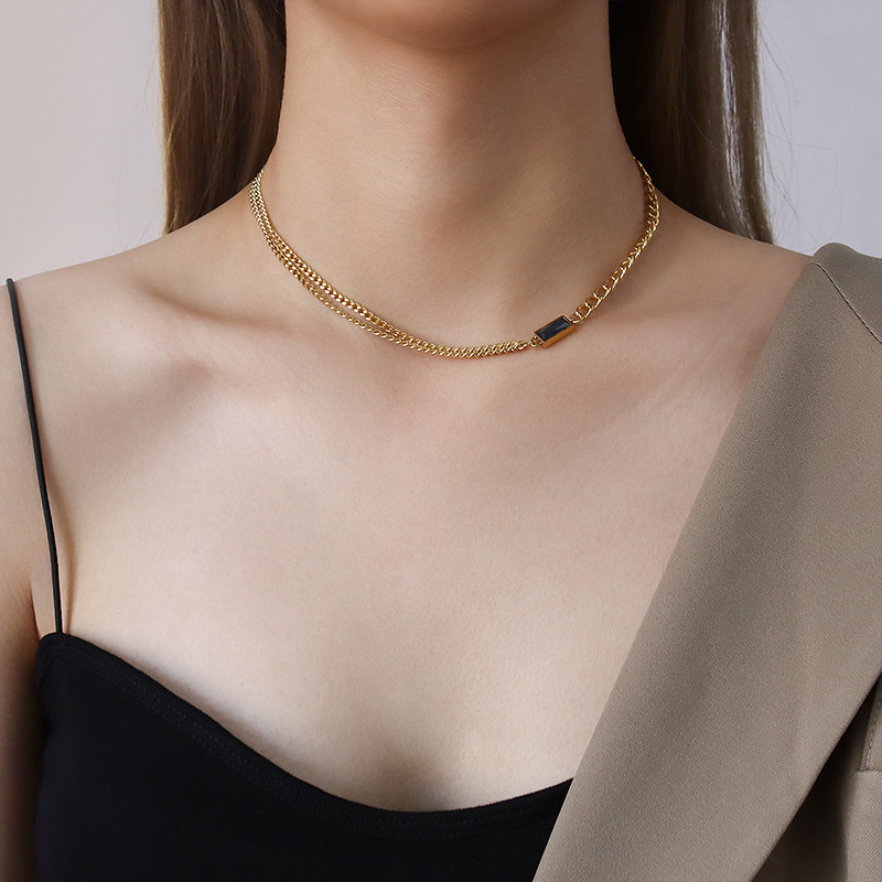 1:Gold Necklace Black Zircon