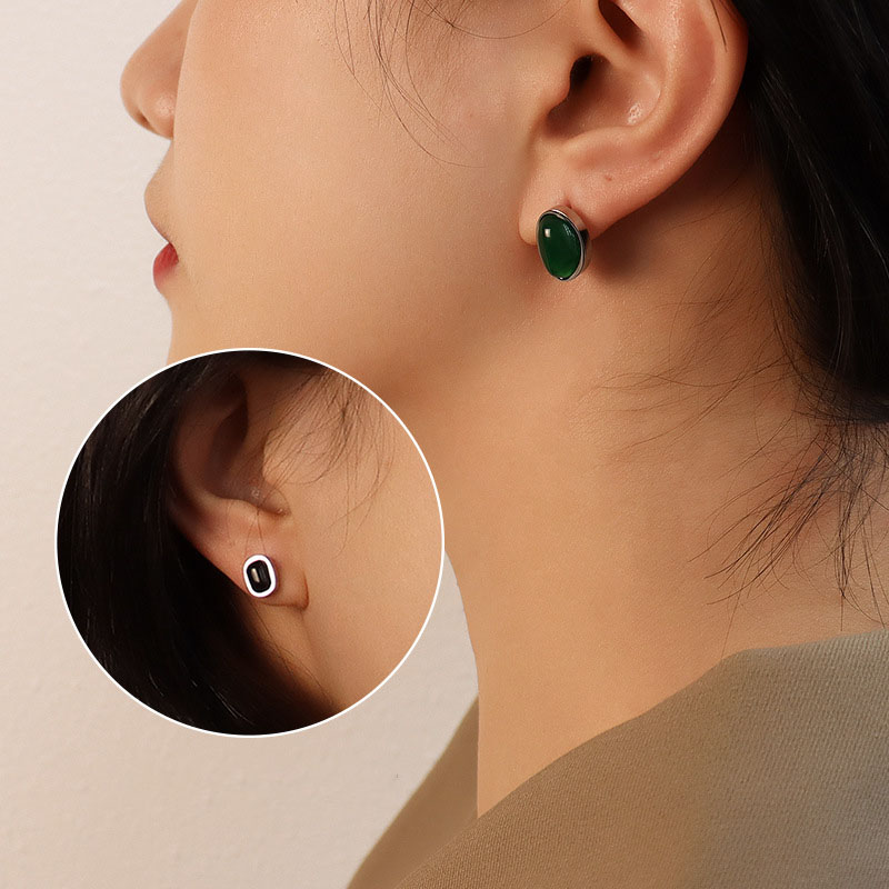 Steel Agate Asymmetric Stud Earrings