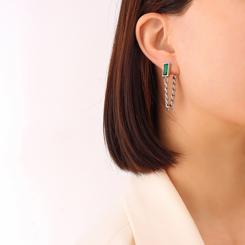F400- Steel green zircon earrings