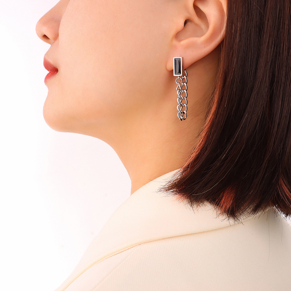 F400- Steel black zircon earrings