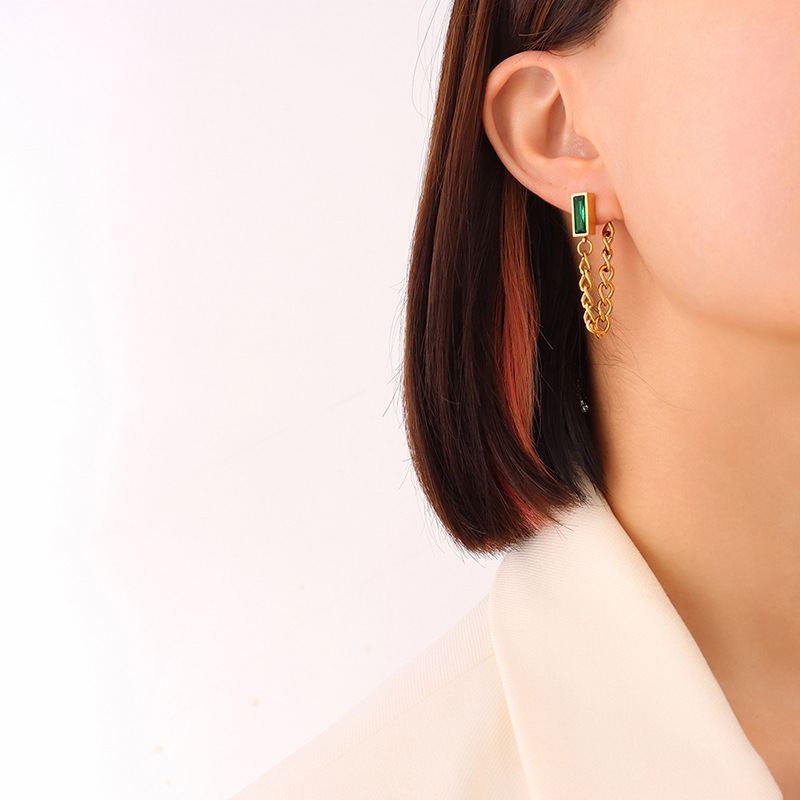 F400- Gold green zircon earrings