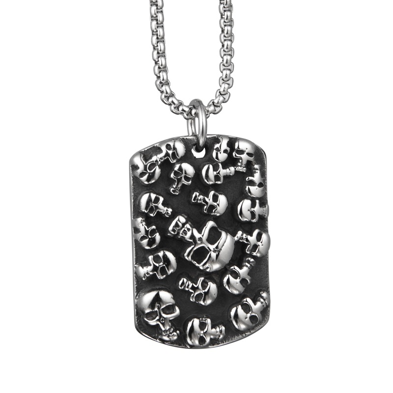 1:Without chain Multi-Skull Square Silver