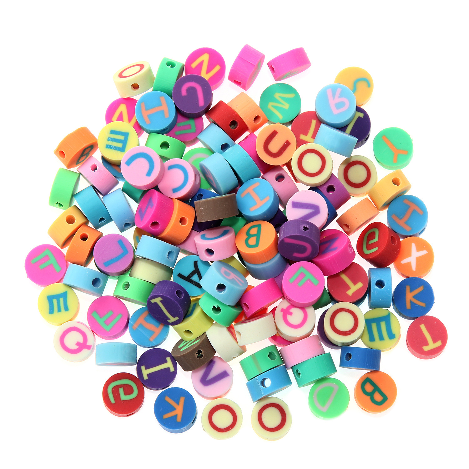 100 Round Mixed Color Letter Beads K224