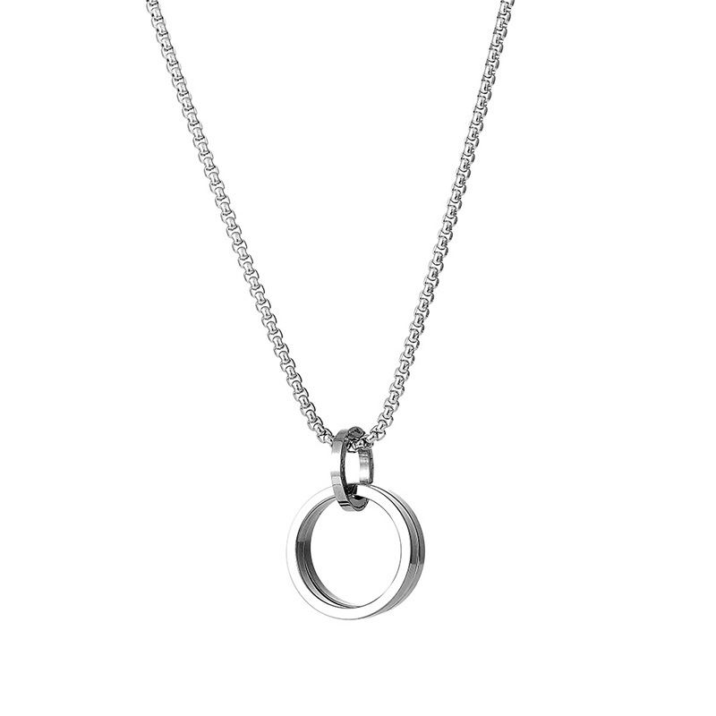 Titanium steel double ring pendant necklace