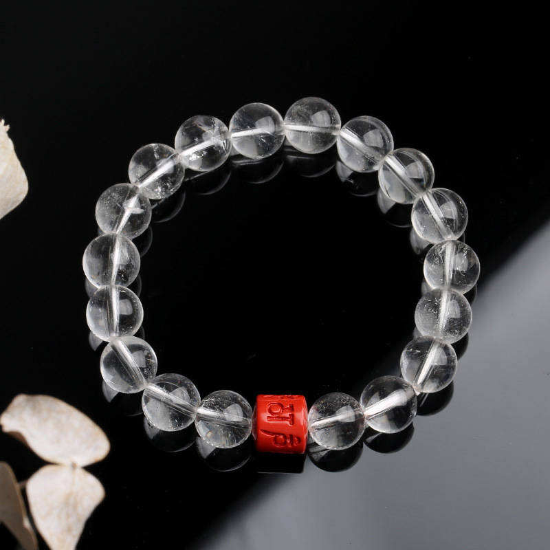 White crystal 10mm   cinnabar six-character mantra