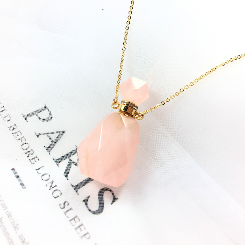 Pink crystal perfume bottle + chain