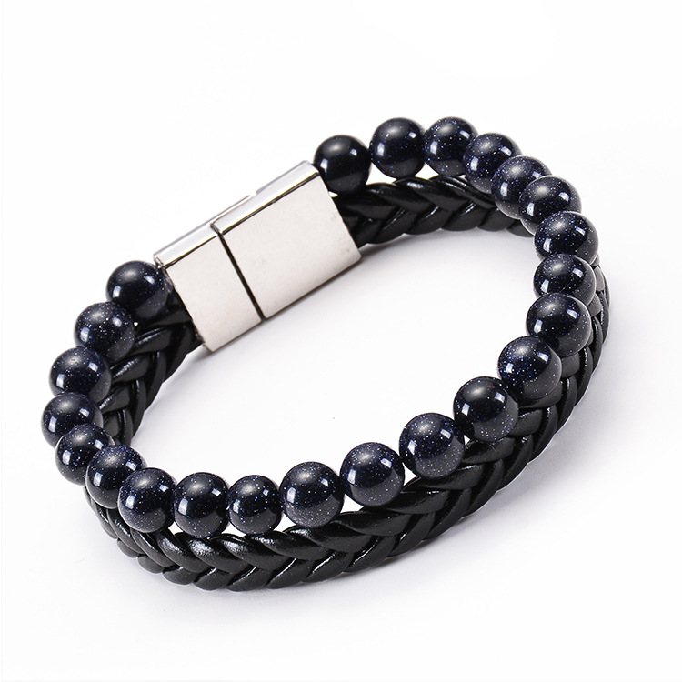 2:Blue Sandstone Leather Bracel