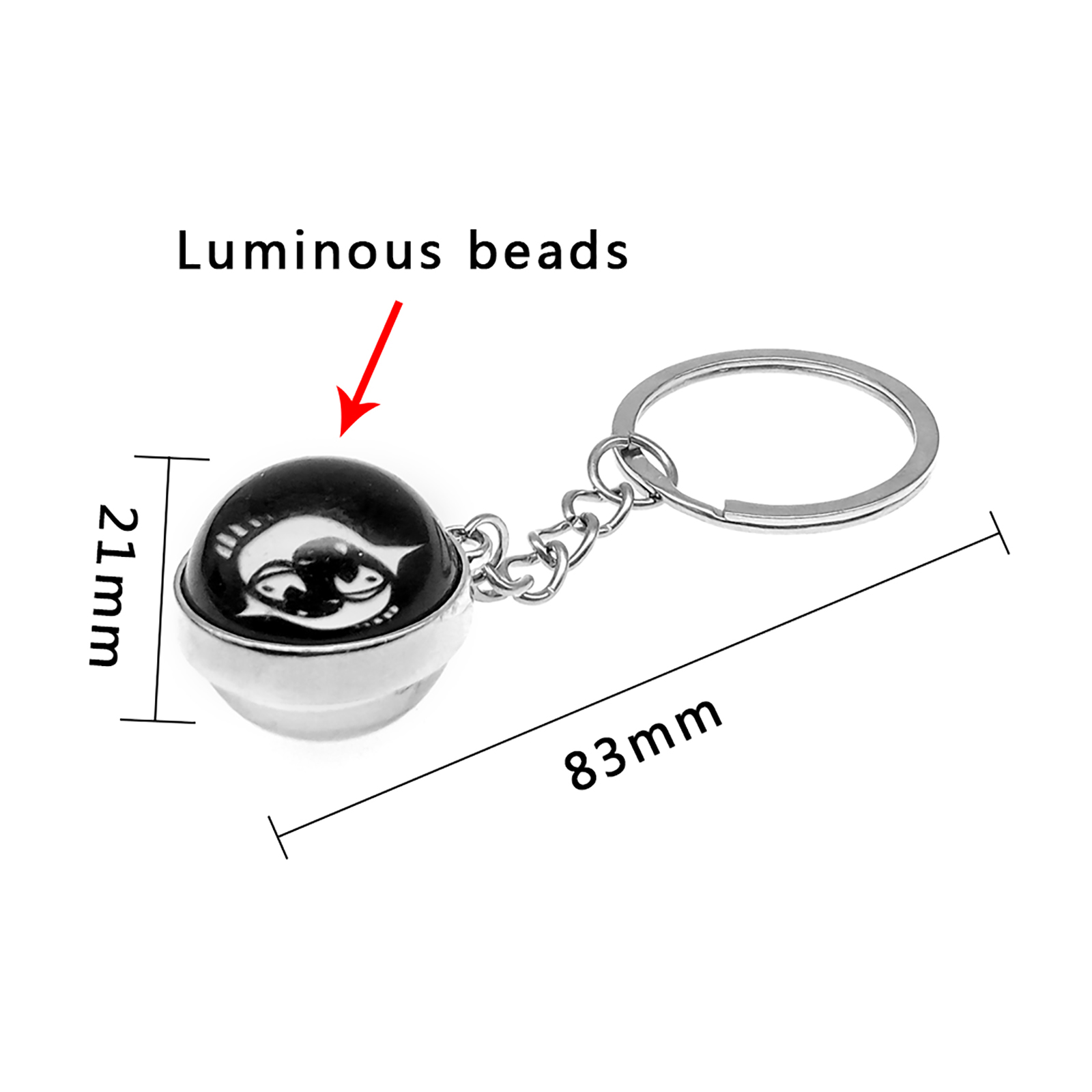 The ball is about 20mm, and the keychain is about 80mm long