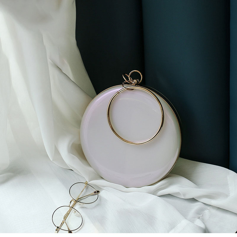 Pearl white flat round gold frame